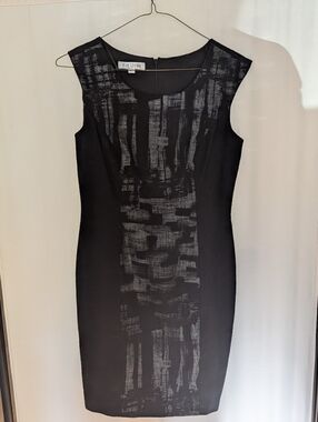 Kay Unger Black Dress with Silver Brushstroke Detail